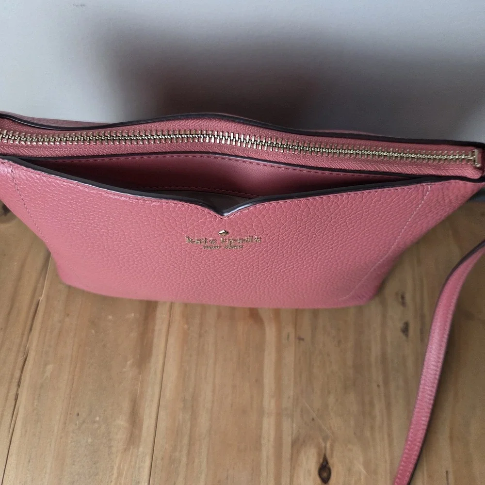 Kate Spade New York Pink Pebbled Leather Crossbody Bag Purse Zip Shoulder